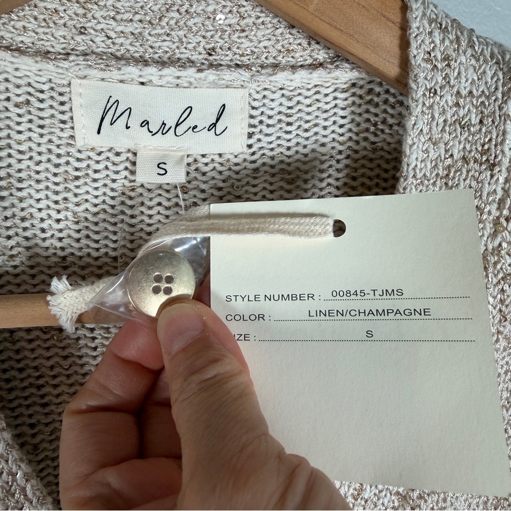 Marled Textured Knit Cardigan Sweater SMALL Oatmeal Coastal Cottage Quiet Luxury - Picture 9 of 13